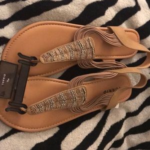 Torrid Tan Rhinestone T-Strap Sandal